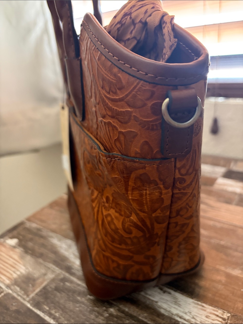 Patricia Nash Mina Tooled Leather Satchel Bucket Bag & Scarf - Picture 15 of 16